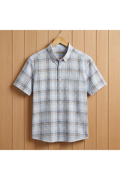 Men's Classic Loose Fit Short Sleeve Checkered Dad Shirt with Pockets