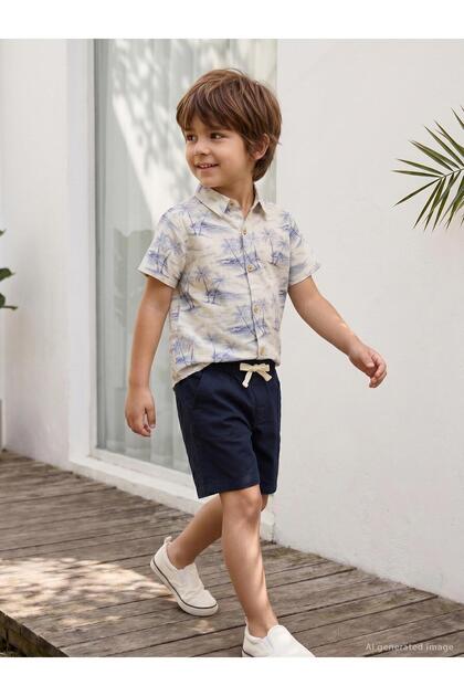 Palm Tree Patterned Set for 2-5 Years - Navy Blue