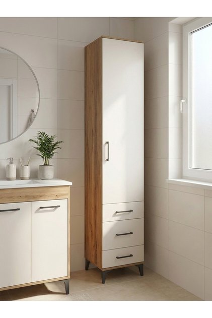 Hyperion Çok Amaçlı Dolap 5 Raflı 3 Çekmeceli Kapaklı Banyo Ofis Yatak Odası Dolabı 44x44x243