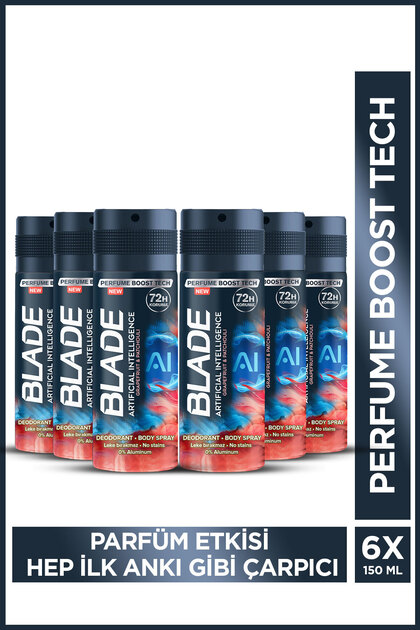 Artificial Intelligence Erkek Alüminyumsuz Deodorant Body Spray 6x150 ml Hızlı Kurur, Leke Bırakmaz