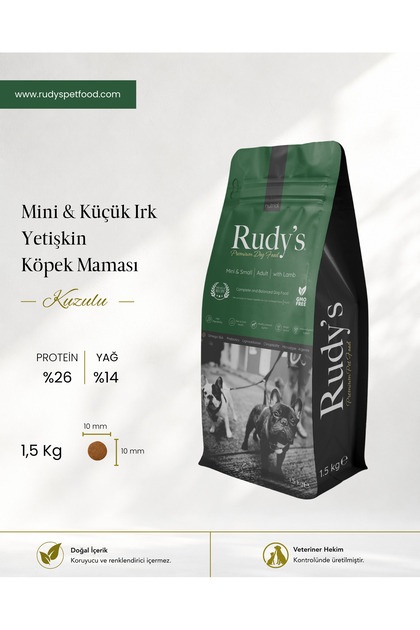Rudy's Premium Mini & Küçük Irk Yetişkin Köpek Maması Kuzulu 1,5
