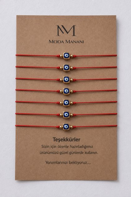 7 Pieces of Red String and Blue Evil Eye Bead Lucky Bracelet