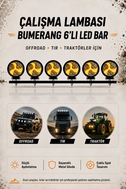 Çalışma Lambası Bumerang 6'lı Led Bar