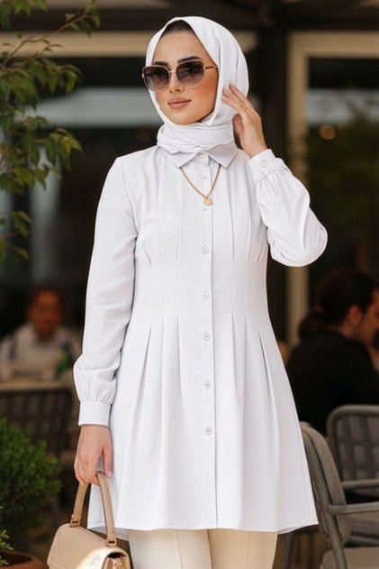 White Hijab Tunic with Pencil Detail 10500B