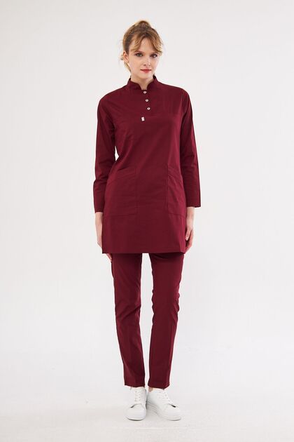 Hijab Burgundy Lycra Women's Medical Uniform Doctor and Nurse Uniform Surgical Set