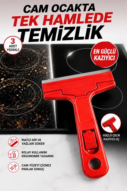 3 YEDEKLİ ||| Cam Kazıma Aparatı Leke Ocak Mermer Kazıma Temizleme Her Yüzeyde Kullanılabilir Leke Kazıyıcı İnşaat Temizlik Boya Temizlik