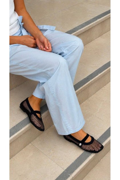 Lenzi Casual Ballet Flats Leather Knitted Detailed Black