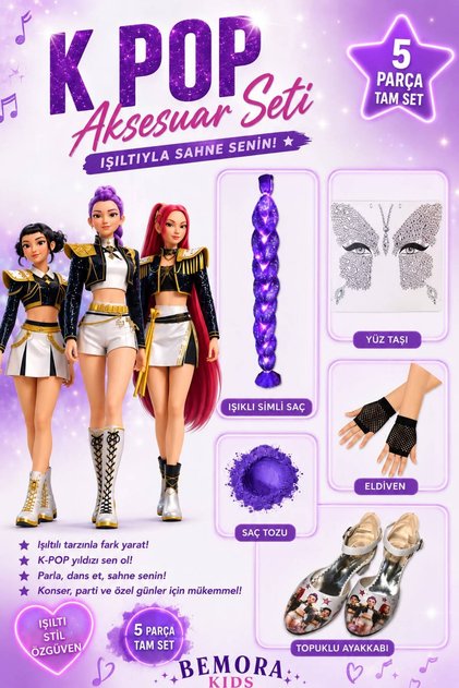 kpop rumi huntrix iblis avcıları aksesuar ayakkabılı set doğum günü parti kpop ayakkabı peruk ışıklı saç seti