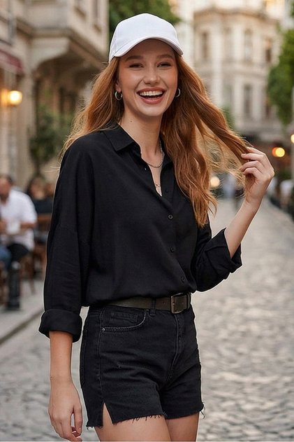 Women's Oversize Long Shirt Black 1001