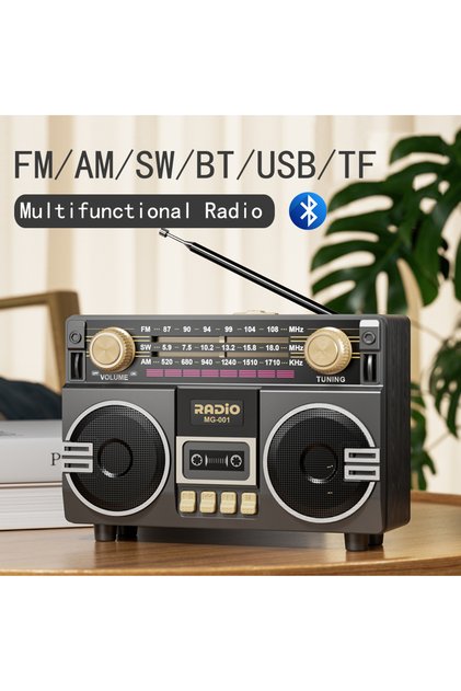 black Retro multifunctional portable radio USB charging TF card player and AUX,AM/FM/SW bands, suita