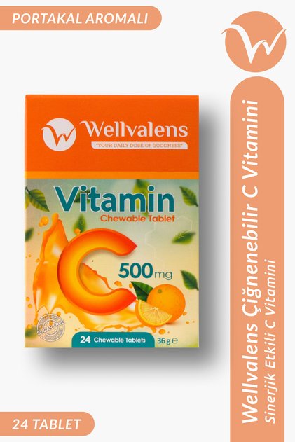Vitamin C 500 mg Çiğnenebilir Tablet (Şekersiz) | 24 Tablet, Portakal Aromalı