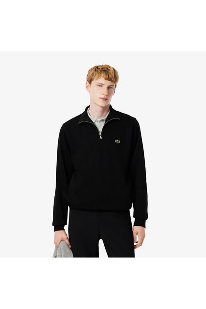 Erkek Classic Fit Yarım Fermuarlı Siyah Sweatshirt