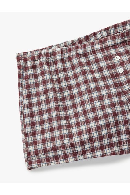 Buttoned Plaid Shorts Pajama Bottoms