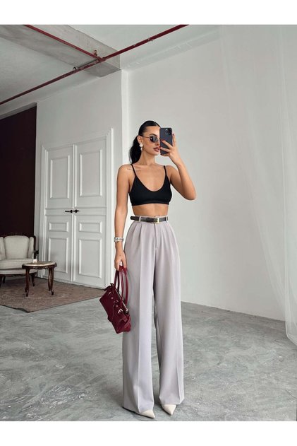 My Palazzo Fabric Trousers Gray