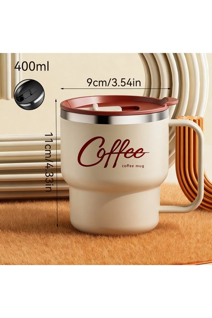 301-400ml Cream 304 Stainless Steel Double Wall Insulated Coffee Cup With Handle P