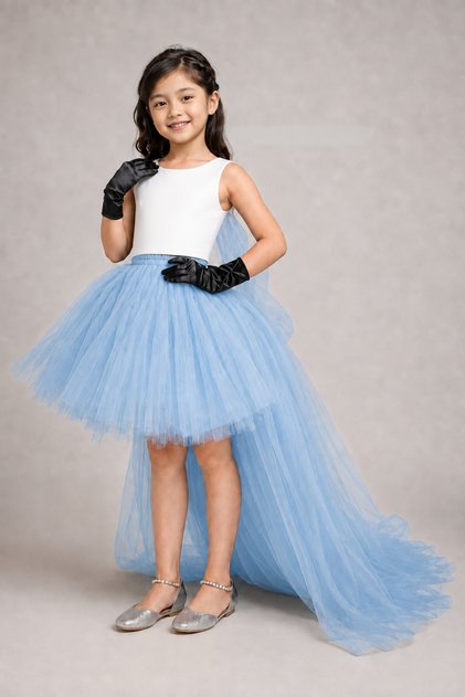 Girl's Fluffy Tutu Skirt with Long Tail on the Back, Graduation Party Prom Combination Skirt