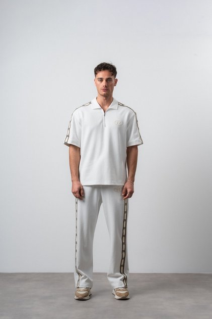Men's R Stripe Detailed Regular Fit T-Shirt Trousers Set Ecru