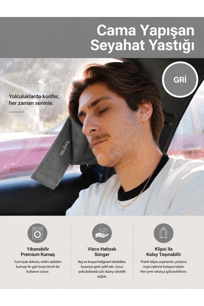 Cama Yapışan Premium Visco Travel and Neck Pillow - with Headphone Gift
