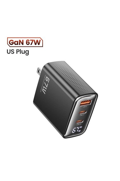 67W US Plug Black 67W GaN USB Type C Charger Digital Display 65W 45W PPS PD QC4.0 Quic