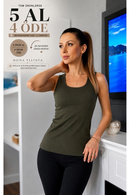 Women's Strappy Square Neck Haki Green Color Body Tank Top