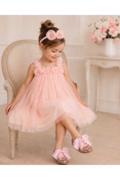 Romantic Tulle Dress with Rose Motif and Straps (Do Not Purchase Without Measuring)