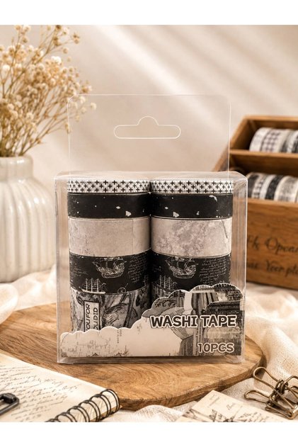Vintage Serisi Artı Washi Tape Desenli Bant Seti