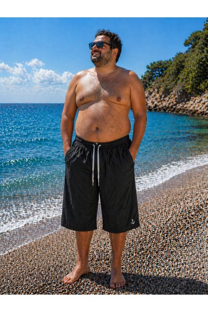 Erkek Battal Boy İçi Astarlı Diz Altı Deniz Şort/Kapri