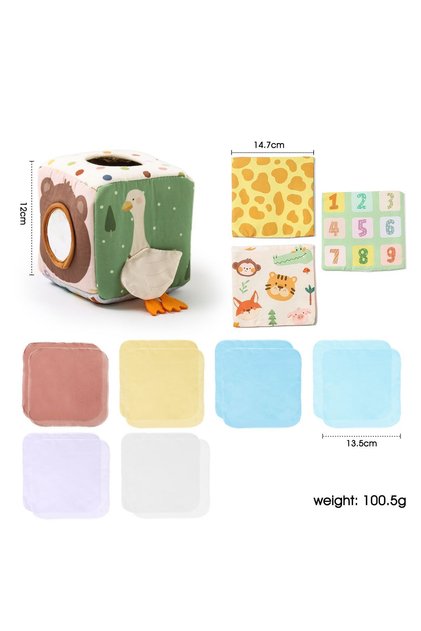 Cub senzorial Babysnugg, jucarie interactiva cu servetele, 3+ luni,dezvoltare senzoriala, Animale