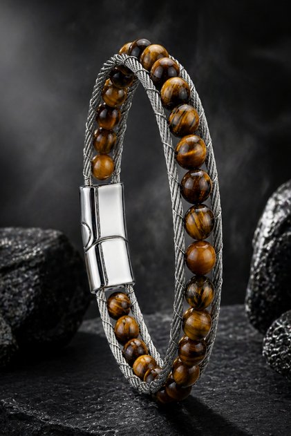 Men's Tiger Eye Stone Steel Bracelet Multi-Layer Weave Design Interlocking Stylish Durable Bracelet