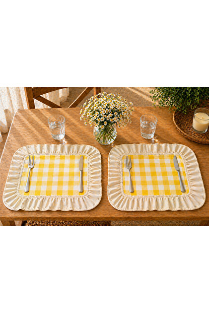 Raw Linen Ruffled Gingham American Service Supla Set of 2