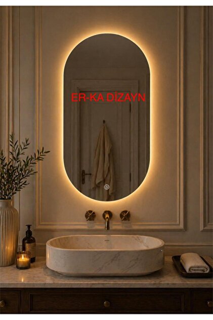 2 TARAFI OVAL DOKUNMATİK AYNA Led'li Lavabo & Banyo Aynası (DİMMER ÖZELLİKLİ)