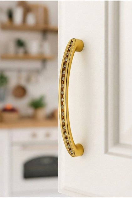 531/128/13 Gold Furniture Handle Stone Embossed 128 mm Hole Spacing Cabinet Drawer Handle (Set of 5)