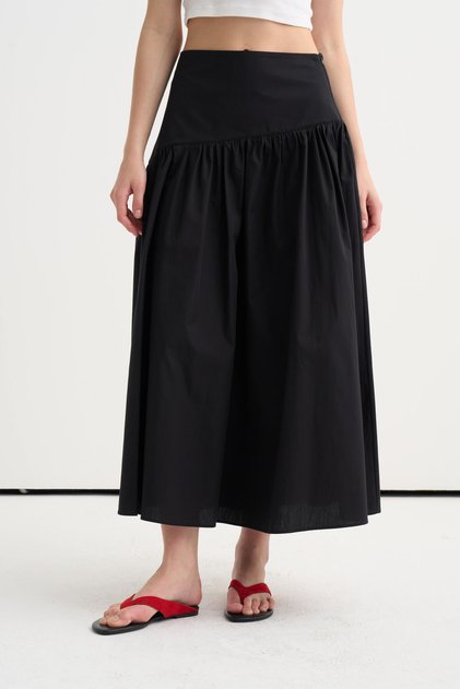 Waist Detailed Poplin Skirt
