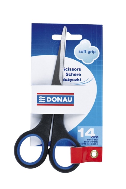 Foarfeca otel, ergonomica, 14cm, cu rubber grip, Soft Grip - maner albastru