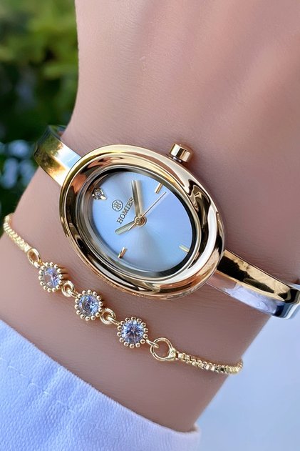 Special Boxed Steel Women's Wristwatch Gold Silver Color 2 Year Warranty Gift with Bracelet Hm7Dsc1