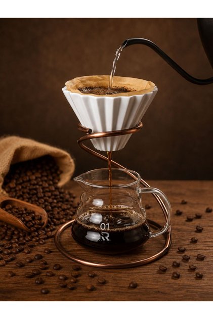 مجموعة تنقيط القهوة V60: قطارة زجاجية وأداة تقديم زجاجية مع حامل