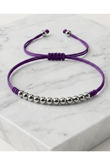 Silver Hematite Natural Stone Bracelet Water Resistant Adjustable Drawstring Unisex Macrame Bracelet