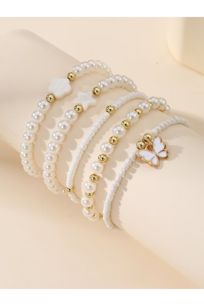 Pack of 5 - White Beaded Bracelet