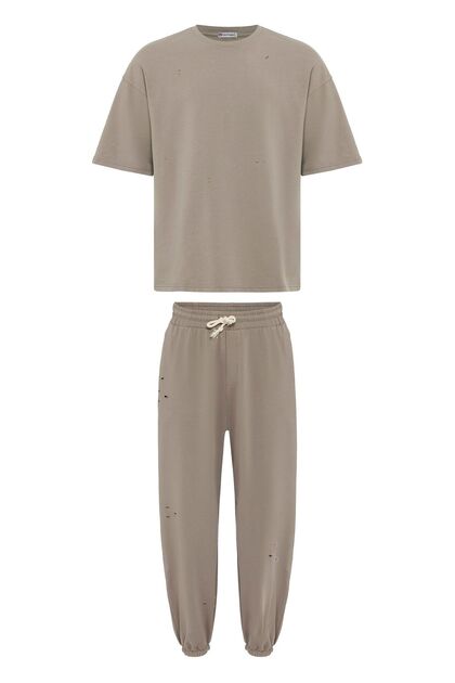 Hole detailed oversize tracksuit set