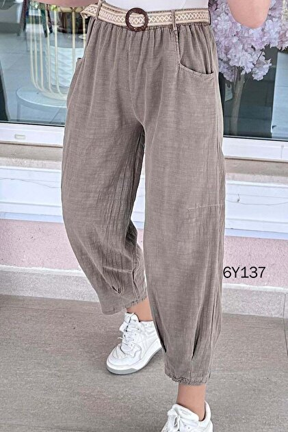 Linen Trousers with Cuffs and Belt 6Y137