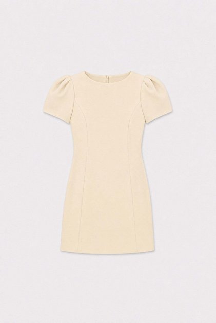 Ecru Pleated Short Women's Dress
