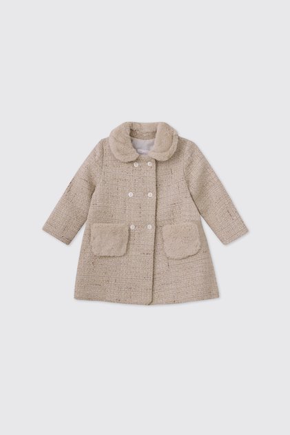 Newborn Beige Coat with Pocket Detail