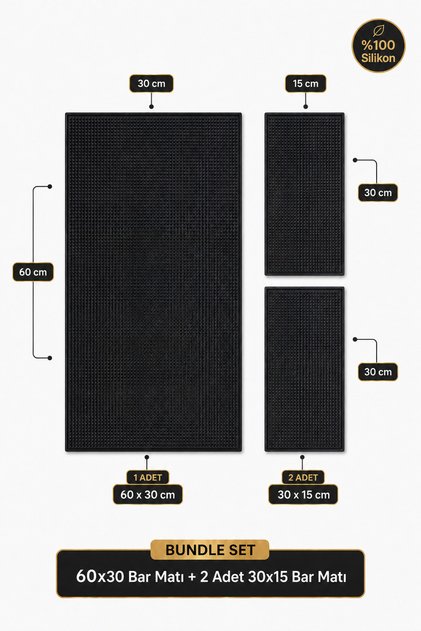 3’lü %100 Silikon Bar Matı Seti | 60x30 cm + 2 Adet 30x15 cm Kaydırmaz Mat