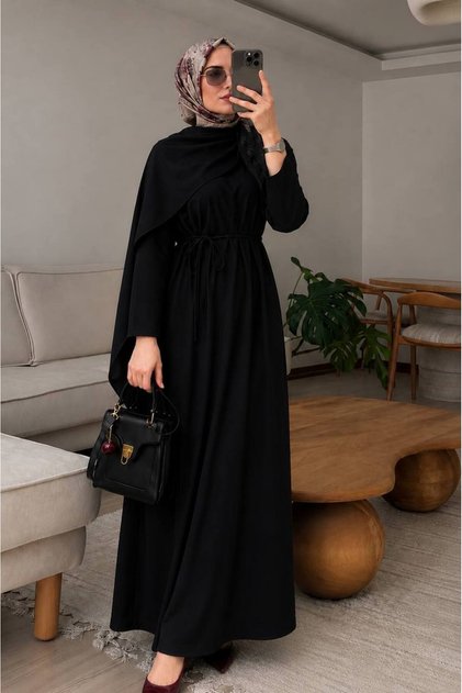 Shawl Collar Viscon Hijab Dress