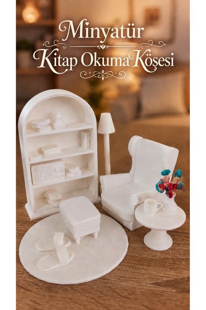 Boyanabilir Minyatür Kitap Okuma Köşesi Dekoratif / DIY