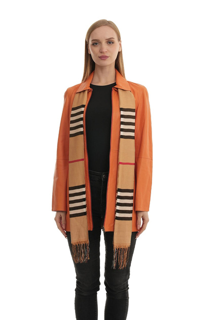 Orange Pitikare Women's Leather Coat