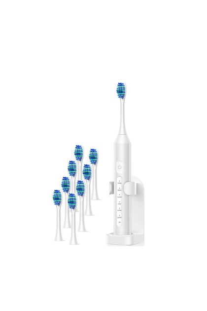 Periuță de dinți electrică sonică pentru îngrijire profesională – Kit complet cu 8 capete, suport periuta, 6 moduri de curățare, autonomie a bateriei de 60 de zile, IP67, Alb