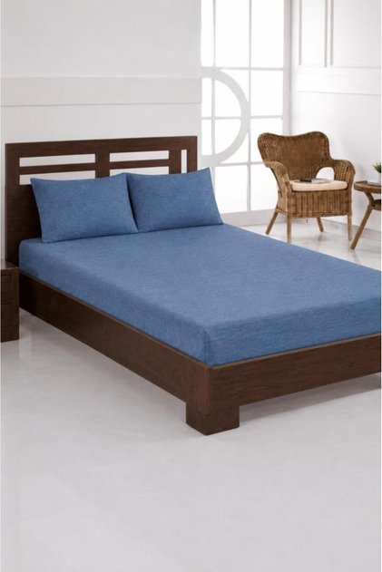 Combed Cotton Double 180X200 cm Elastic Bed Sheet Indigo