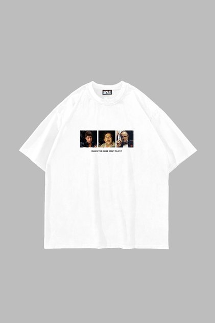 Rules the Game Printed Oversize Unisex White Tshirt