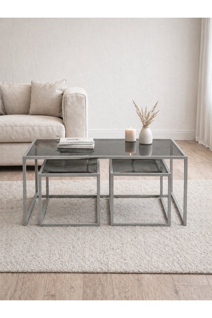 Loft Acık Gri Orta Sehpa Füme Cam